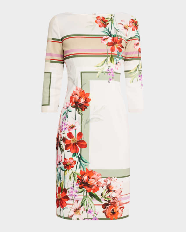 Geometric & Floral-Print Scuba Dress